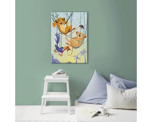 Tableau mural avec une illustration d''animaux sur des balançoires dans un style jungle