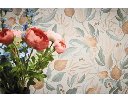 Papier peint décoratif à motif floral avec bouquet au premier plan