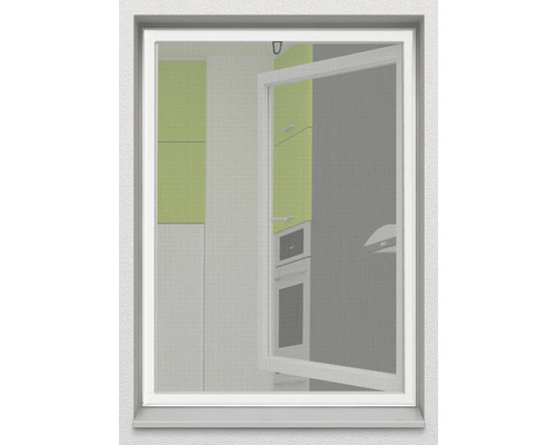 Moustiquaire de fenêtre avec cadre pivotant devant une fenêtre