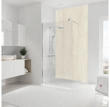 Modernes Badezimmer mit Duschkabine, Waschtisch und Handtuch