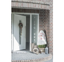 Entrée d'une maison avec porte ouverte et éléments décoratifs