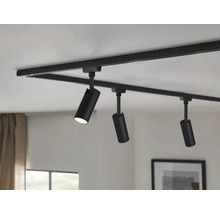 Système de rails noir avec trois spots au plafond