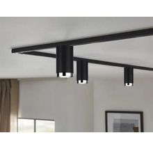 Système de rail noir avec trois spots cylindriques au plafond