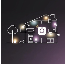 Illustration d'une maison avec éclairage et appareils domotiques