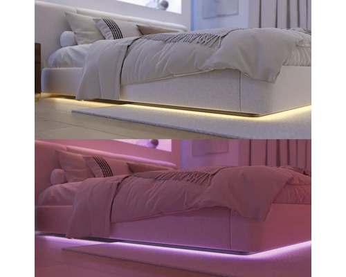 Lit avec éclairage indirect dans deux modes de couleur