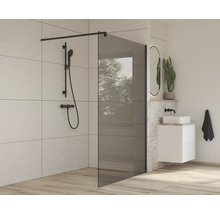 Salle de bain moderne avec paroi de douche, robinet de douche et lavabo