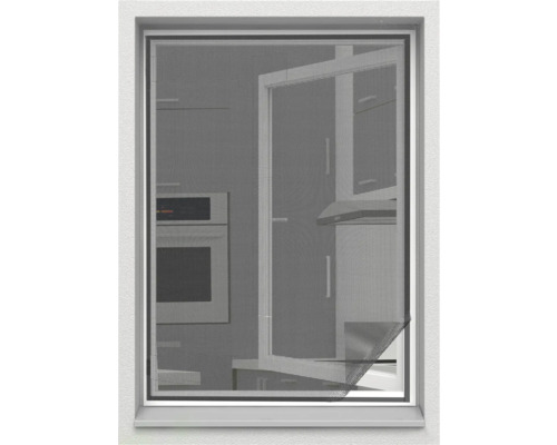Pollenschutz home protect anthrazit 130x150 cm Fenster mit Insektenschutzgitter im Küchenbereich