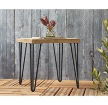 Table d'appoint en bois avec pieds en métal et vase de fleurs