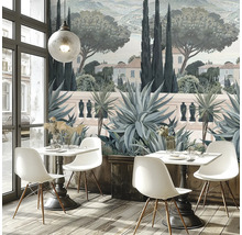 Dekoratives Interieur mit Fototapete eines italienischen Gartens.