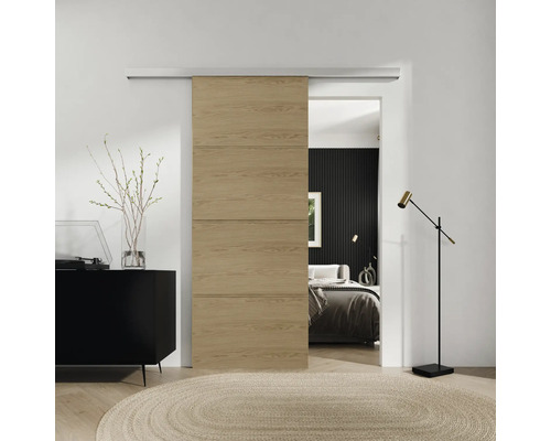 Porte coulissante en bois dans une chambre moderne