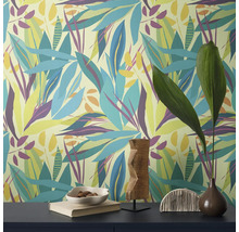 Mur décoratif avec motif de feuilles tropicales et plantes d'intérieur