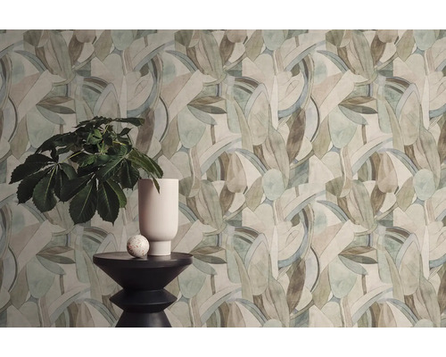 Papier peint à motif de plantes dans une pièce.