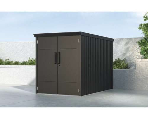 Geräteschuppen mit Doppeltür zur Aufbewahrung von Gartengeräten und Werkzeugen im Aussenbereich.