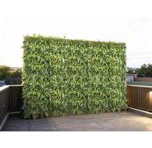 Grand mur végétal vert sur une terrasse carrelée