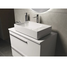 Meuble-lavabo de salle de bains avec vasque à poser blanche et tiroirs