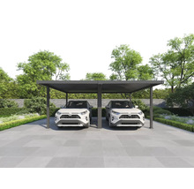 Doppelcarport mit zwei geparkten Autos im Freien.