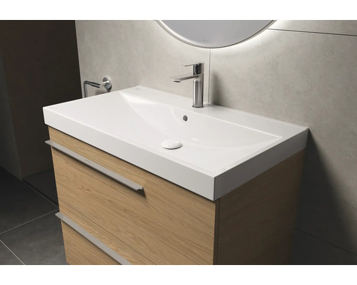 Combinaison de lavabo avec meuble sous-vasque et robinet dans la salle de bain