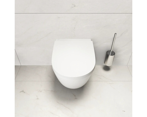 WC suspendu avec brosse de toilette dans la salle de bains
