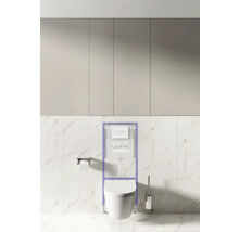 Elément d'installation pour WC suspendu avec plaque de commande de Laufen dans une salle de bains.