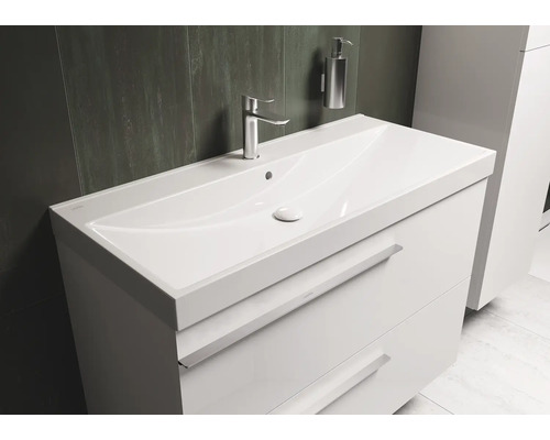 Meuble-lavabo avec lavabo, robinetterie et distributeur de savon