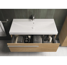 Meuble sous-lavabo avec tiroir, lavabo, robinetterie et accessoires de salle de bain