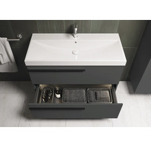 Meuble sous-lavabo avec tiroir ouvert et lavabo