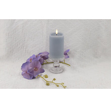 Bougie LED décorative sur support en verre avec orchidées violettes