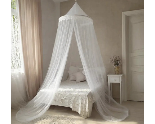 Chambre à coucher avec lit et ciel de lit moustiquaire