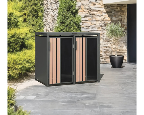 Mülltonnenbox für zwei Mülltonnen aus Metall und Kunststoff