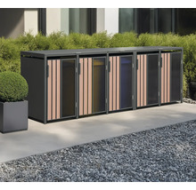 Mülltonnenbox mit mehreren Fächern zur Mülltrennung im Aussenbereich.