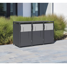 Drei Mülltonnenboxen aus Metall im Aussenbereich