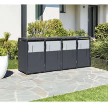 Mülltonnenbox für vier Mülltonnen auf einer Terrasse