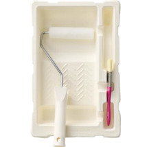 Farbschale mit Farbroller und Pinsel