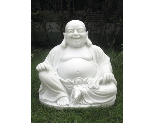 Statue de Bouddha rieur dans un jardin sur l'herbe