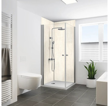 Salle de bain moderne avec cabine de douche, toilettes et radiateur