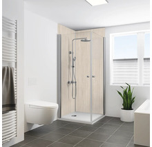 Salle de bains avec cabine de douche, toilettes et radiateur