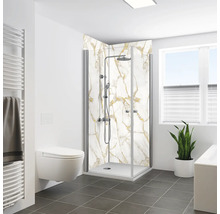 Salle de bains avec cabine de douche, WC et sèche-serviettes