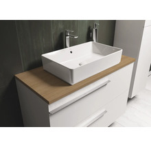 Waschtisch mit Aufsatzwaschbecken und Unterschrank für das Badezimmer.