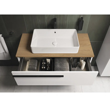 Modernes Badezimmer mit Waschtisch, Schublade und rechteckigem Aufsatzwaschbecken