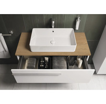 Waschtisch mit Becken, Schublade und Ablage im Badezimmer