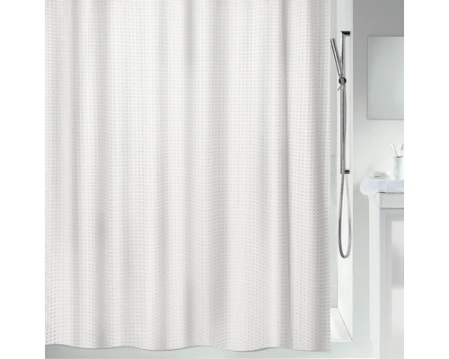 Weißer Duschvorhang mit Waffelmuster im Badezimmer