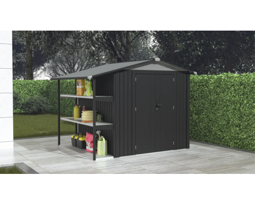 Armoire de jardin avec étagères pour ranger les outils et accessoires de jardin.
