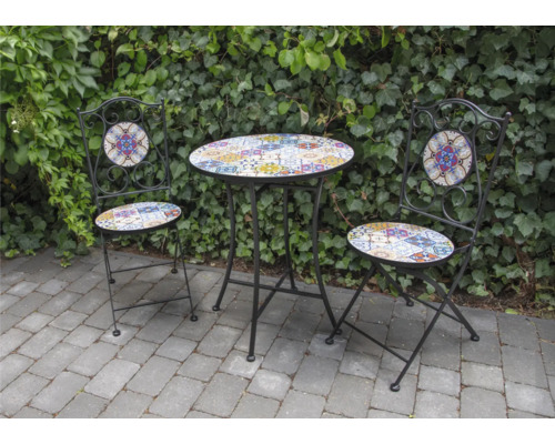 Ensemble de jardin avec table en mosaïque et deux chaises