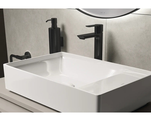 Aufsatzwaschbecken im Badezimmer mit Armatur und Seifenspender