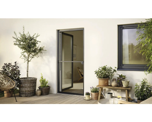 Extérieur avec porte anti-insectes, fenêtre et plantes