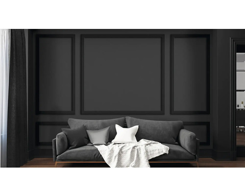 Salon avec canapé, coussins, couverture et panneaux muraux