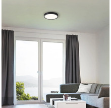 Wohnzimmer mit Deckenleuchte und grossen Fenstern