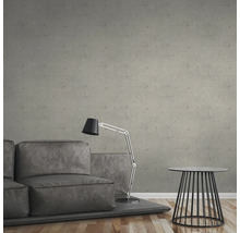 Ensemble de canapés gris avec lampadaire et table d'appoint devant un mur gris