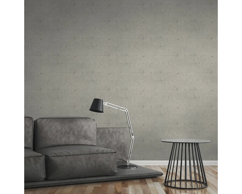 Ensemble de canapés gris avec lampadaire et table d'appoint devant un mur gris