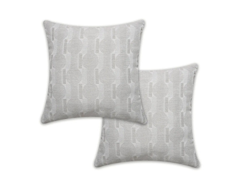 Deux coussins décoratifs avec motif géométrique pour le salon.